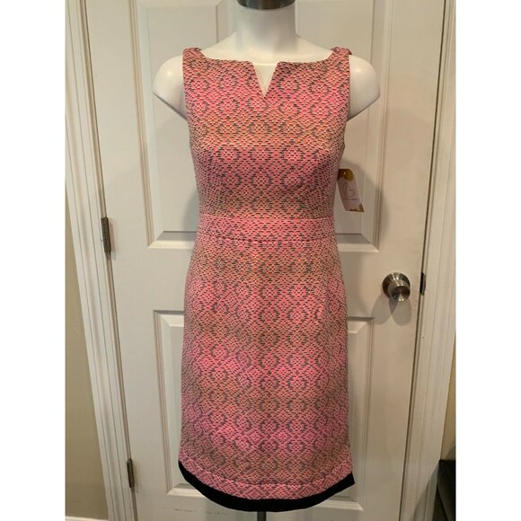Nanette Lepore Pink Geometric Tweed Sleeveless Dress W/ Solid Black Hem, Size 2 - Picture 1 of 8